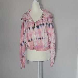 Young Fabulous & Broke Cropped Pink Tie Dye Zip Hoodie Size M NWT